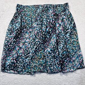 Xhilaration Floral Mini Skirt Womens M Smocked Waist Casual Cute Black Pink‎